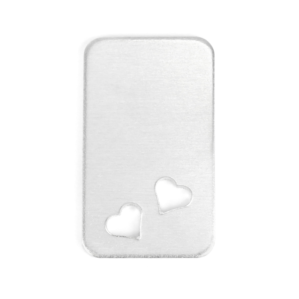 Metal Stamping Blanks Aluminum Rectangle w/ Rounded Corners and Two Heart Cutouts, 38mm (1.5") x 22.4mm (.88"), 14g Pack of 5